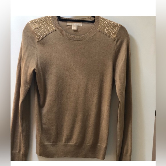 Michael Kors Tan Sweater with Studded Shoulders Sz S - Picture 1 of 2